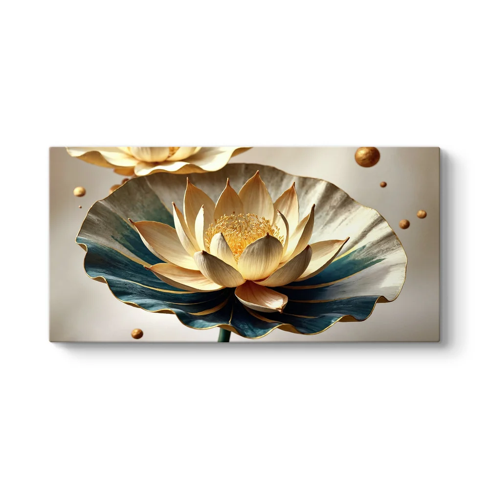 Altın Detaylı Lotus Çiçeği Modern Kanvas Tablo